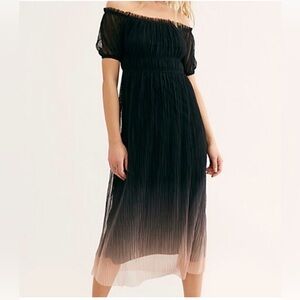 Free People Piper Ombre Pleated Mesh Midi Dress.